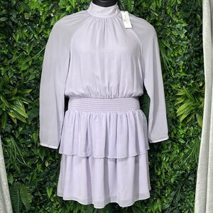 REBECCA MINKOFF Dress Women Large Purple‎ Zaykee Smocked Ruffle Layered NWT 2100